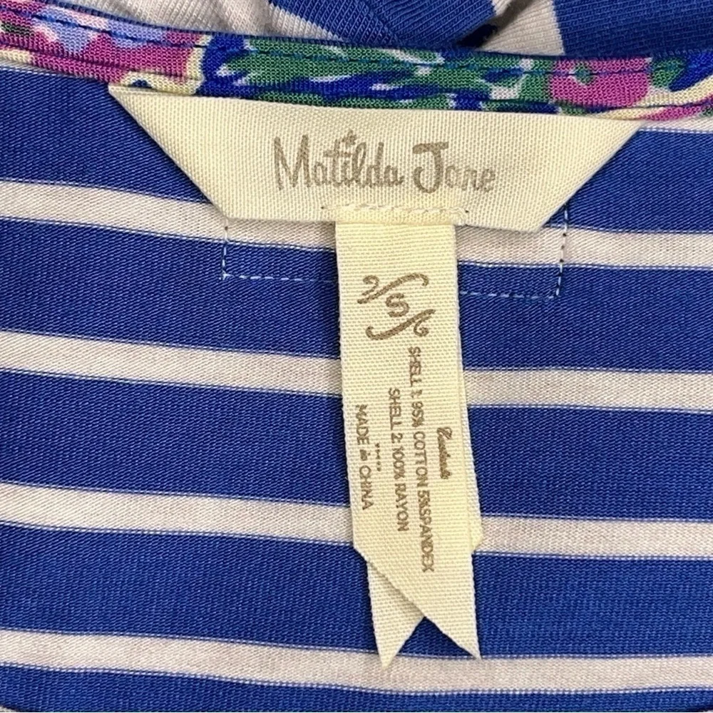 SMALL MATILDA JANE BLUE WHITE STRIPED DRESS STRETCH MAXI 3/4 Sleeve